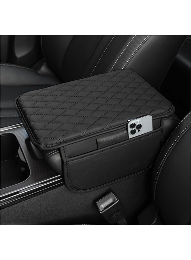 MJZ Car Center Console Cover, Microfiber Leather Car Armrest Cover Cushion with 2 Storage Bags, Car Armrest Storage Box Car Interior Accessories for Most Vehicles (Black) - Image 1