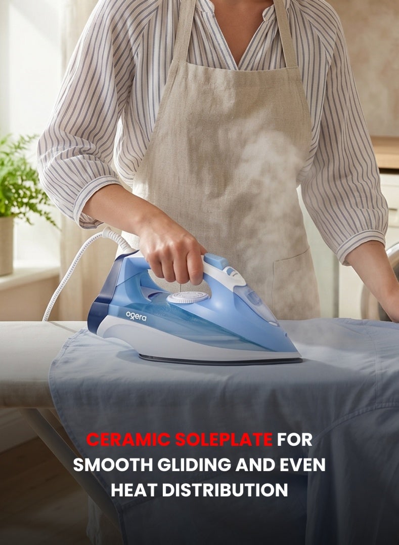 Ogera Steam Iron 2200W | Ceramic Soleplate | Anti-Drip Function | Vertical Steam | Smart Auto Shut-Off | Powerful & Smooth Ironing Performance | 2-Year Warranty | OG51SI | Blue - Image 3