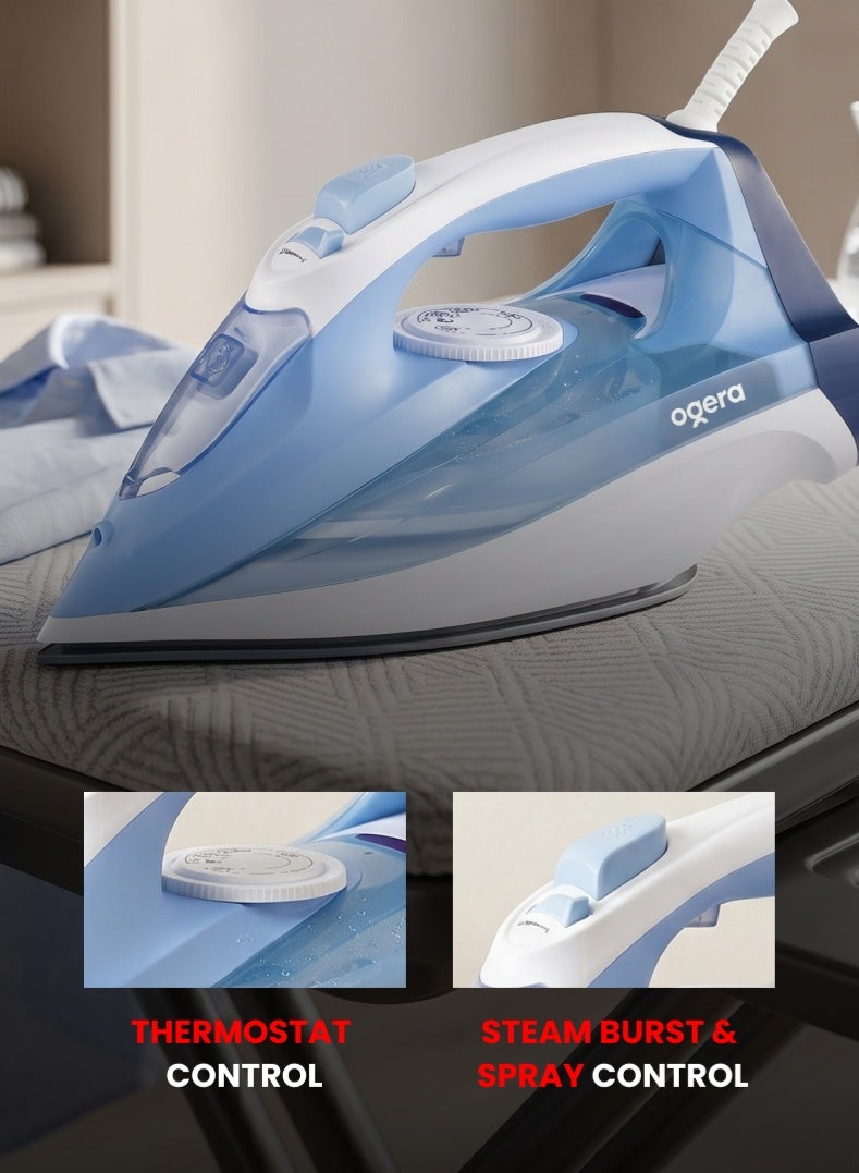 Ogera Steam Iron 2200W | Ceramic Soleplate | Anti-Drip Function | Vertical Steam | Smart Auto Shut-Off | Powerful & Smooth Ironing Performance | 2-Year Warranty | OG51SI | Blue - Image 2