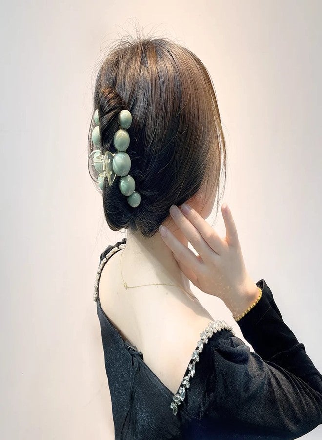 ANNACREATIONS 2 Pcs Korean Fashionable Fancy Stylish Large Pearl Hair Claw Clips Long Hair Jaw Clips Clutches Barrettes Hair Accessories for Women and Girls (Green) - Image 3