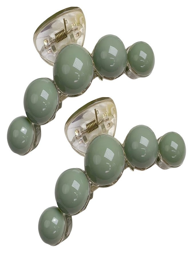 ANNACREATIONS 2 Pcs Korean Fashionable Fancy Stylish Large Pearl Hair Claw Clips Long Hair Jaw Clips Clutches Barrettes Hair Accessories for Women and Girls (Green) - Image 1