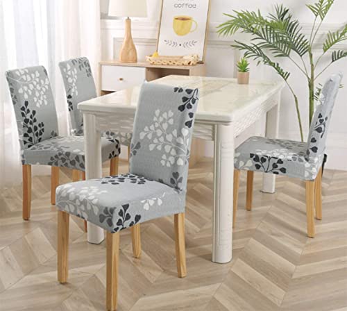 HAPPYDOG Stretch Dining Chair Covers Removable Washable Spandex Slipcovers for High Chairs 4PCSSet 1 PCS Bench Cover Grey Leaves - Image 3