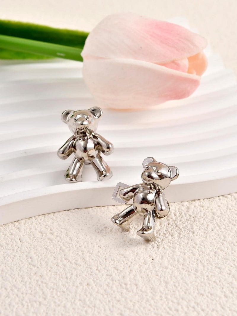 HEAVY DRIVER® 2pcs Cute Bear Button Pins for Jeans Adjustable Teddy Bear Button Pins Waist Buckle for Loose Jeans Pants, Detachable Buttons for Jeans Waist Buckle No Need Sewing Waist Tightener Clip (Bear Silver) - Image 5