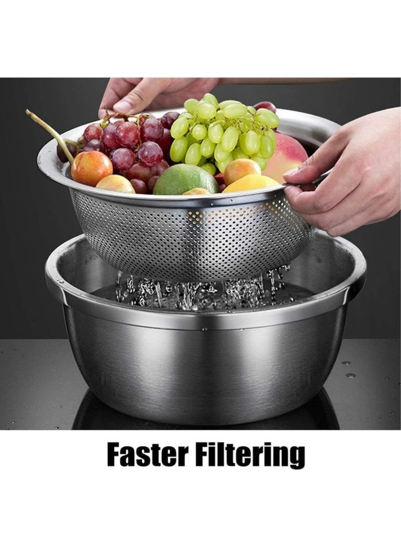 هابي هوم طقم مصفاة أرز + مبشرة خضار للمطبخ مكون من 3 قطع فضي 26x26x26سم - Image 5