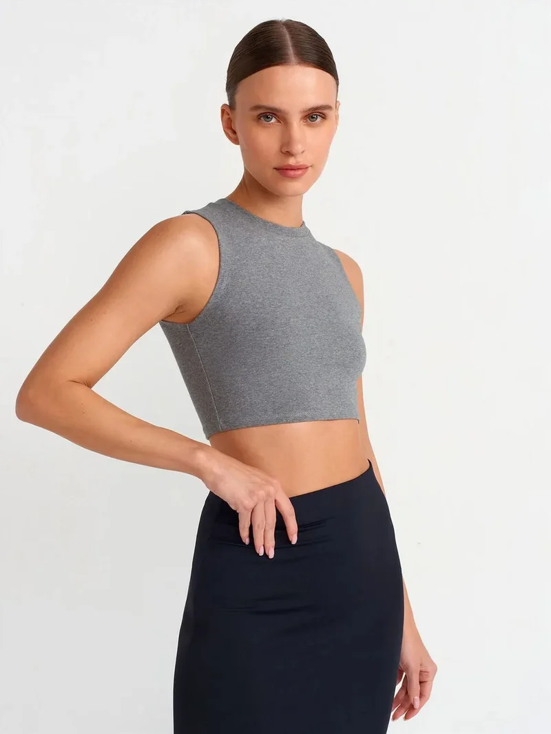 Dilvin Dilvin Ribbed Cotton Crop Top