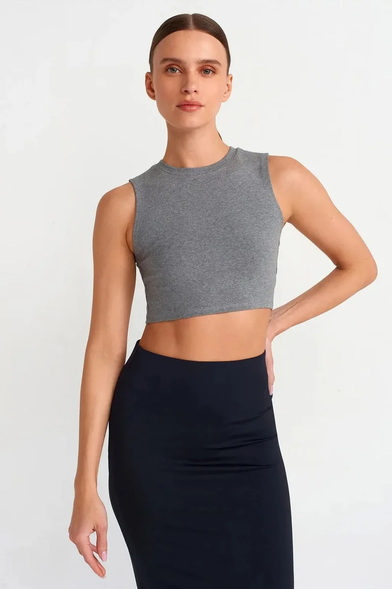 Dilvin Grey DILVIN Ribbed Cotton Crop Top for Women | Best Price UAE