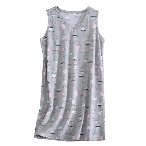 PNAEONG 3 Pack Womens Cotton Nightgown V Neck Nightshirts Sleeveless Sleepwear Casual Print Sleepdress Good Night+Star+Coffee,M - Image 3