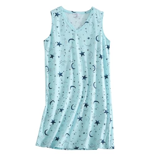 PNAEONG 3 Pack Womens Cotton Nightgown V Neck Nightshirts Sleeveless Sleepwear Casual Print Sleepdress Good Night+Star+Coffee,M - Image 2