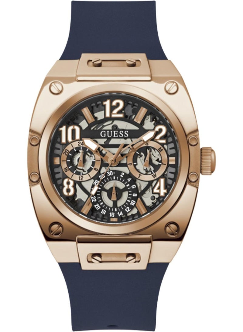 GUESS Mens Blue Rose Gold Tone Multi-function Watch - GW0569G3 - Image 1