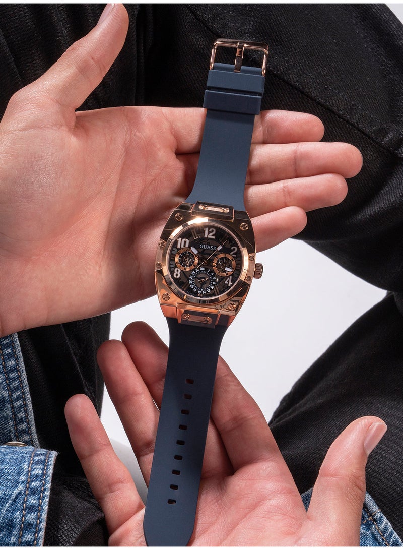 GUESS Mens Blue Rose Gold Tone Multi-function Watch - GW0569G3 - Image 5