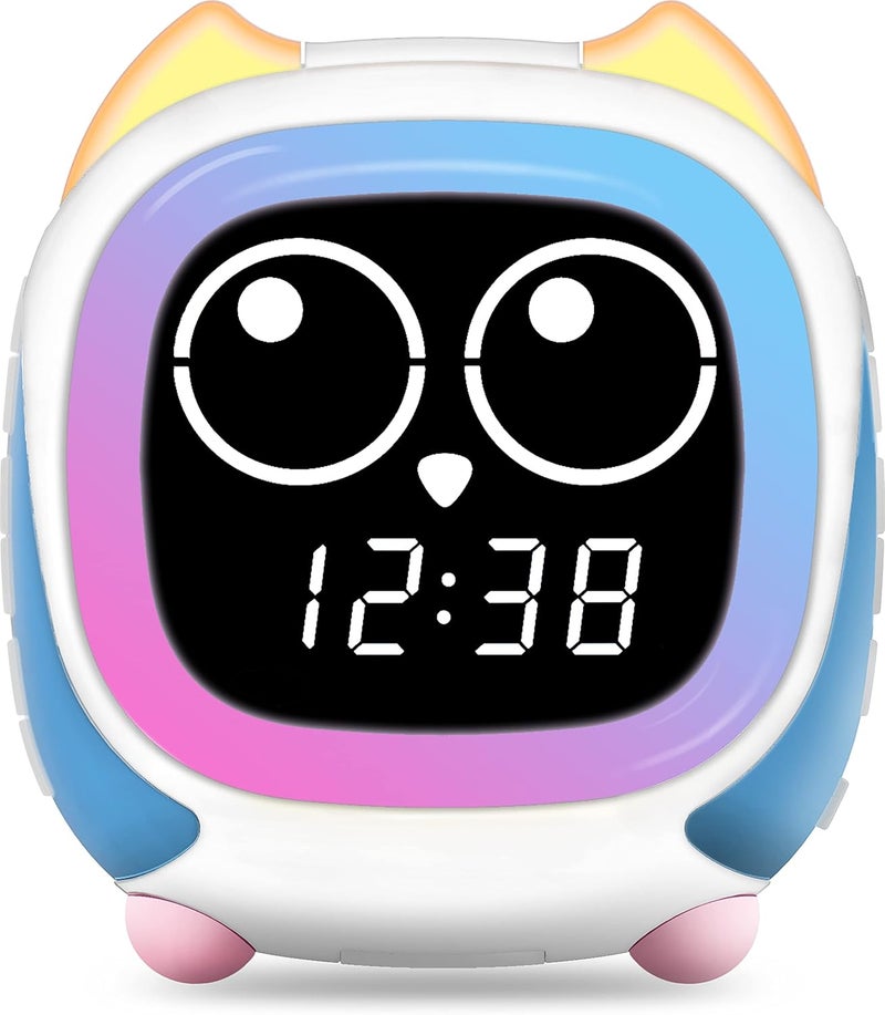 iTOMA ساعة منبه للأطفال من أدو، مصباح بجانب السرير لمحاكاة شروق وغروب الشمس، مدرب ساعة للأطفال ومشغل موسيقى بلوتوث، ساعة استيقاظ بأصوات نوم الضوضاء البيضاء بومة CKS912 - Image 1