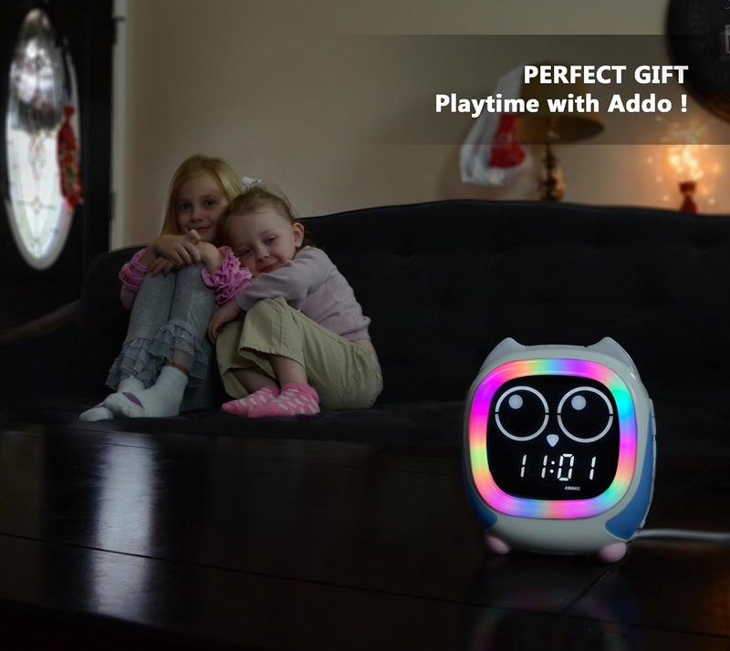 iTOMA ساعة منبه للأطفال من أدو، مصباح بجانب السرير لمحاكاة شروق وغروب الشمس، مدرب ساعة للأطفال ومشغل موسيقى بلوتوث، ساعة استيقاظ بأصوات نوم الضوضاء البيضاء بومة CKS912 - Image 5