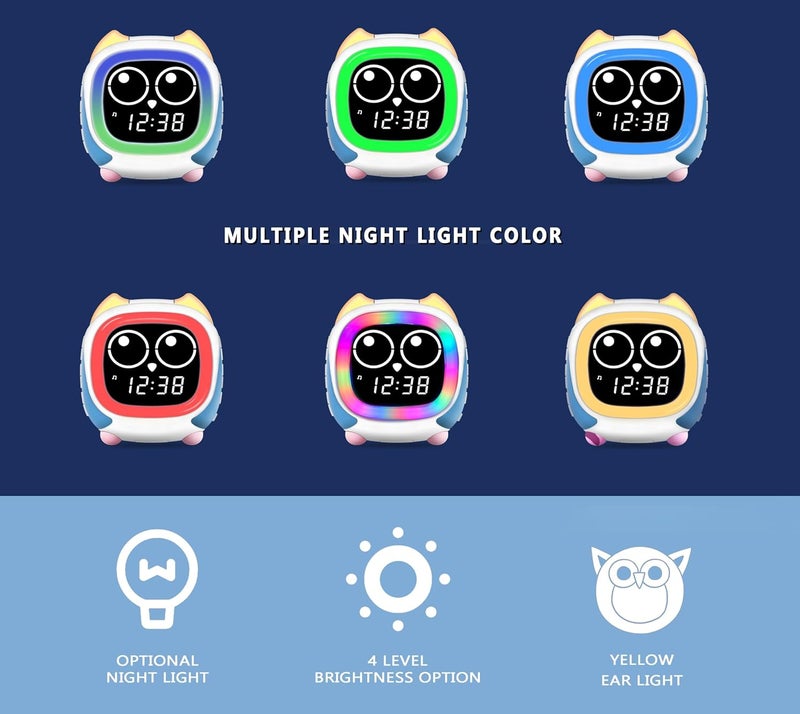 iTOMA ساعة منبه للأطفال من أدو، مصباح بجانب السرير لمحاكاة شروق وغروب الشمس، مدرب ساعة للأطفال ومشغل موسيقى بلوتوث، ساعة استيقاظ بأصوات نوم الضوضاء البيضاء بومة CKS912 - Image 3
