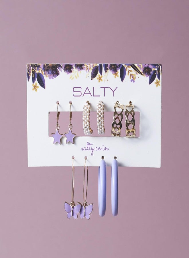 SALTY Anti Tarnish Combo Lilac Bohemian Hoops And Studs Earrings Set for Women | Stylish Fashion Jewellery | Accessories for Girls | Minimal Jewelry | Ideal for Gifting | Marriage, Birthday | Gift for Valentine Day - Image 3
