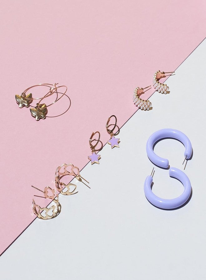 SALTY Anti Tarnish Combo Lilac Bohemian Hoops And Studs Earrings Set for Women | Stylish Fashion Jewellery | Accessories for Girls | Minimal Jewelry | Ideal for Gifting | Marriage, Birthday | Gift for Valentine Day - Image 5