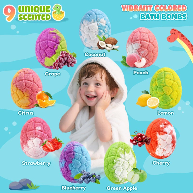 Bofuoos Dinosaur Bath Bombs for Kids with Surprise Inside, Easter Baskets Stuffers Gifts for Kids, 9 Pack Natural Organic Kid Bubble Bath Fizzy for Girls Boys with Bath Toys Inside - Image 4