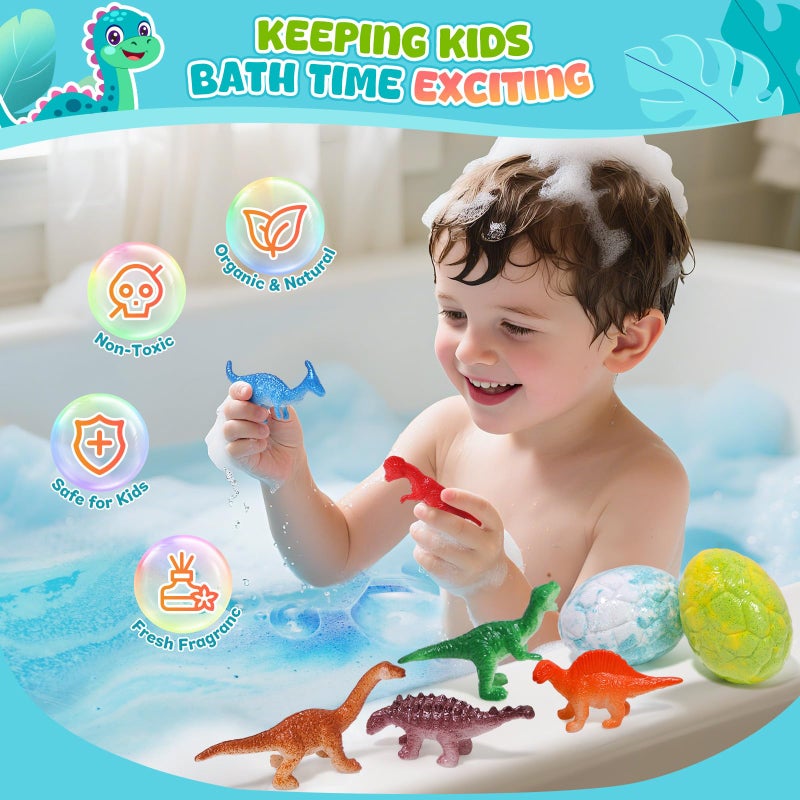 Bofuoos Dinosaur Bath Bombs for Kids with Surprise Inside, Easter Baskets Stuffers Gifts for Kids, 9 Pack Natural Organic Kid Bubble Bath Fizzy for Girls Boys with Bath Toys Inside - Image 3
