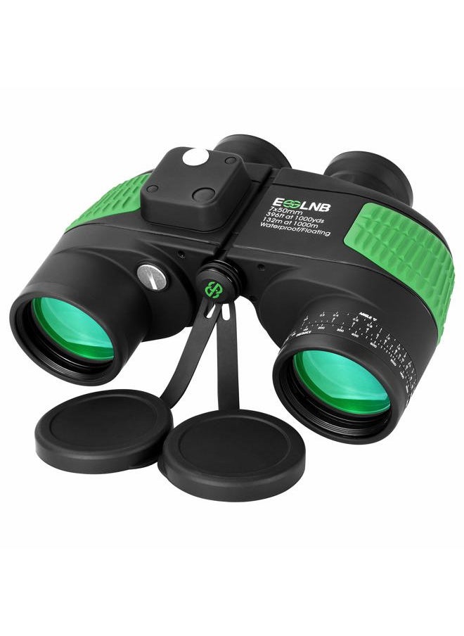 ESSLNB 7X50 Marine Binoculars IPX7 Waterproof Binoculars for Boating with Illuminated Rangefinder and Compass BAK4 Prism FMC Military Floating Binoculars for Navigation Hunting w/Bag and Strap  - Image 1