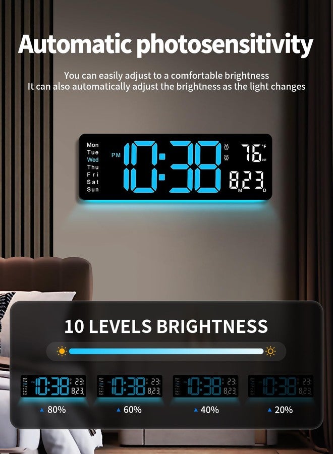MASHI Digital Wall Clock, 16" Large Display Digital Clock with Remote Control, Auto-Dimming Wall Clock with Night Light, DST, Date Week,Temp for Living Room, Bedroom, Decor, for Elderly - Image 4