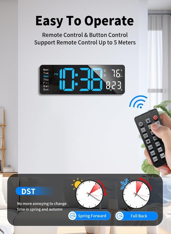 MASHI Digital Wall Clock, 16" Large Display Digital Clock with Remote Control, Auto-Dimming Wall Clock with Night Light, DST, Date Week,Temp for Living Room, Bedroom, Decor, for Elderly - Image 5