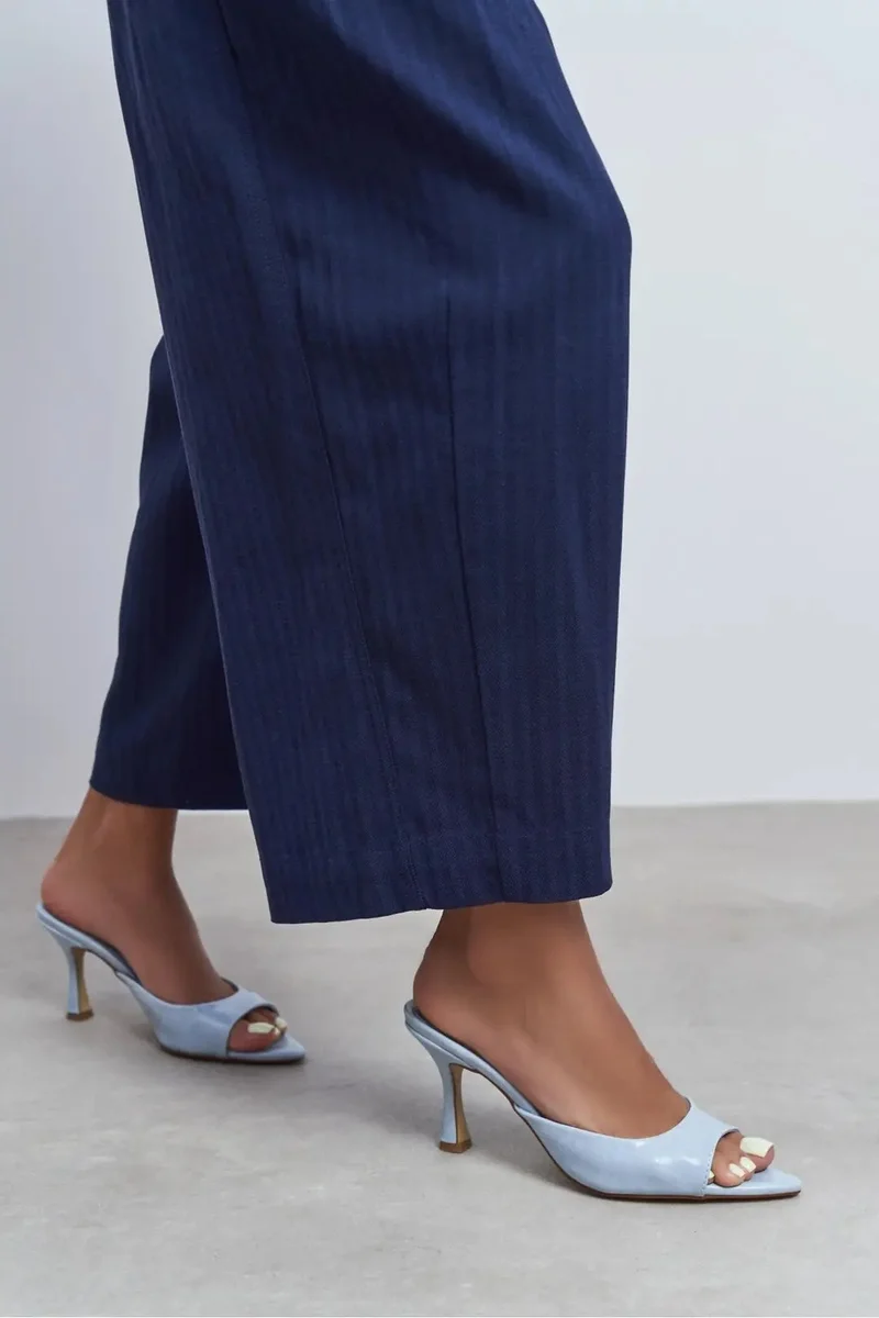 Nisantasi Shoes Fenrir Rustic Patterned Pointed Toe Slim Heel Mules — Baby Blue