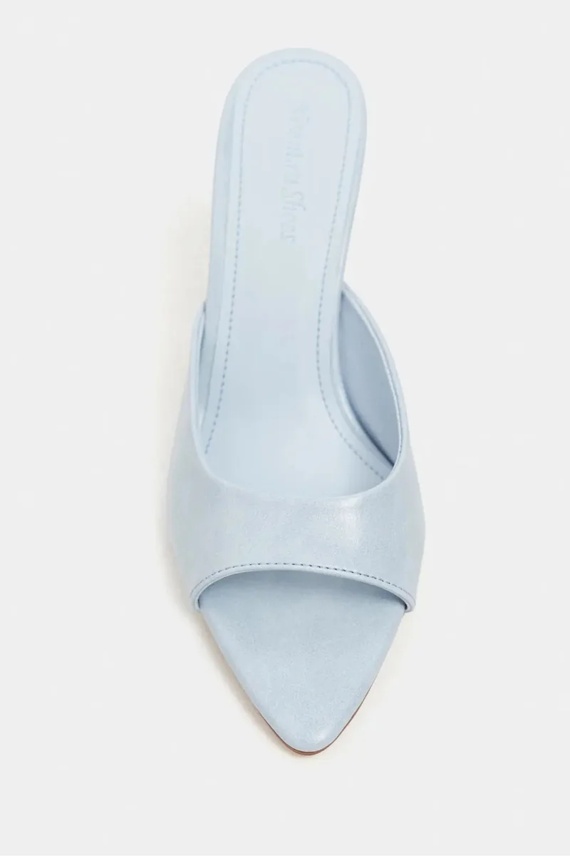 Nisantasi Shoes  Fenrir Rustic Patterned Pointed Toe Slim Heel Mules — Baby Blue for Women | Best Price UAE