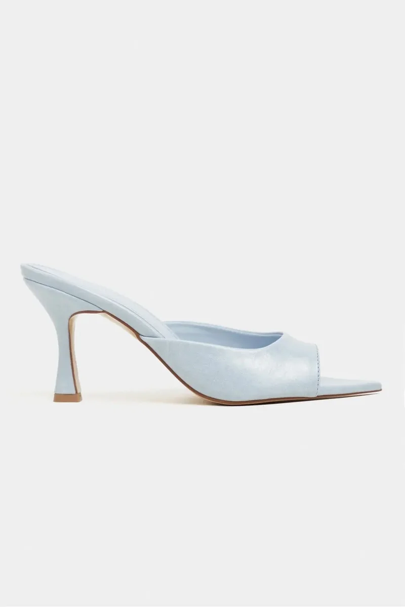 Nisantasi Shoes  Fenrir Rustic Patterned Pointed Toe Slim Heel Mules — Baby Blue for Women | Best Price UAE