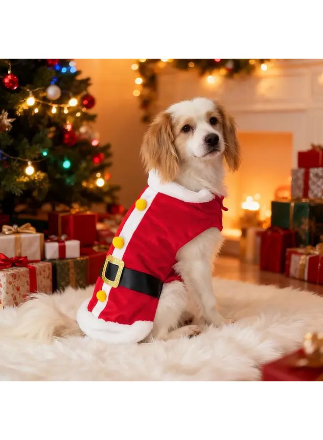 Small Dog Santa Costume With Snap Closure Warm Winter Jacket For Christmas - Image 5
