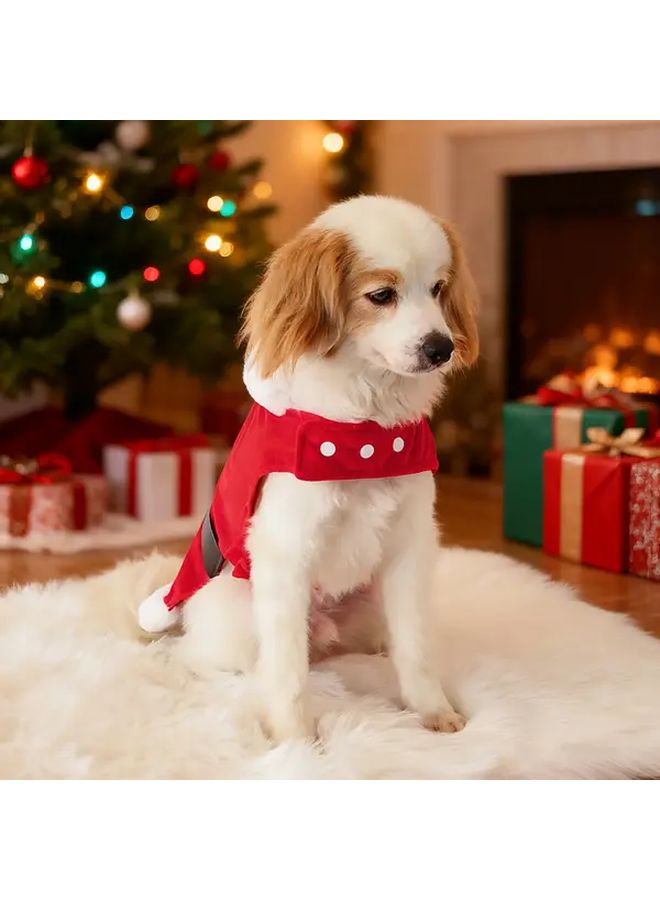 Small Dog Santa Costume With Snap Closure Warm Winter Jacket For Christmas - Image 4