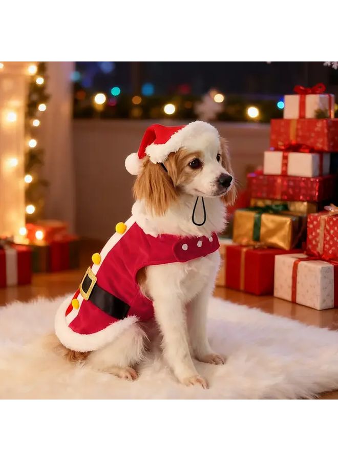 Small Dog Santa Costume With Snap Closure Warm Winter Jacket For Christmas - Image 1