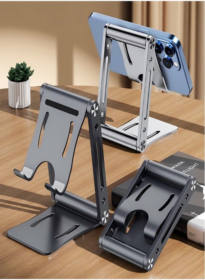 MHD Phone Stand Aluminum Mobile Stand Adjustable Mobile Holder Foldable Phone holder, Desktop iPhone Stand Compatible With All Mobile Phone, iPhone 16/15 Series, Samsung Galaxy S24 S23, iPad Grey  - Image 2