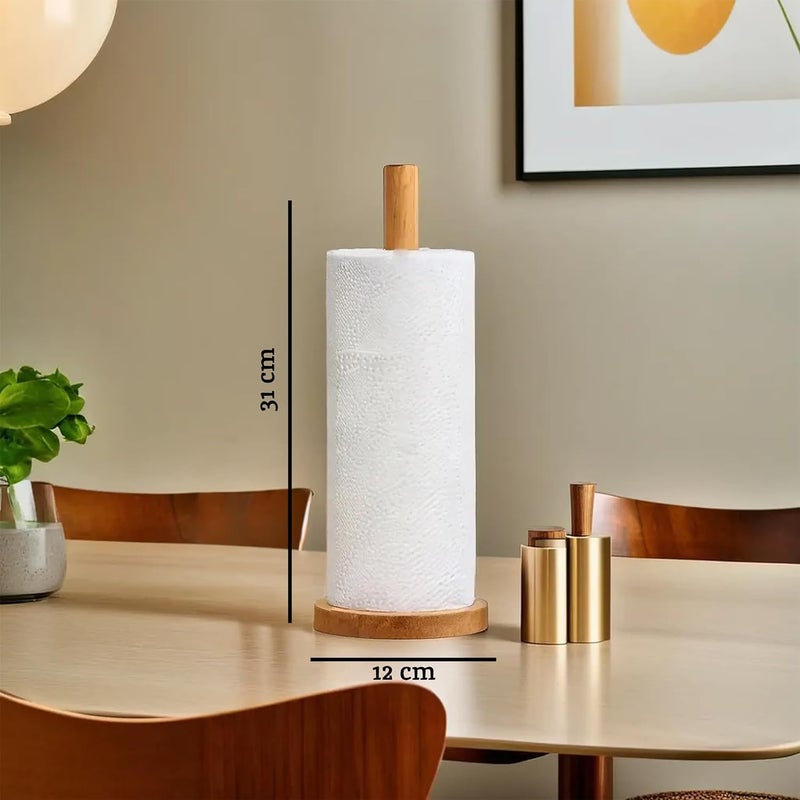 Wooden Paper Towel Holder Freestanding Kitchen Countertop Paper Towel Stand with Round Stable Base, Decorative Wood Paper Roll Holder for Home, Bathroom, Office and Dining Table - Image 4