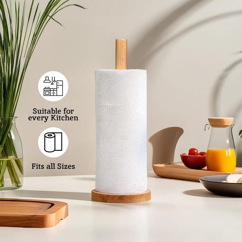 Wooden Paper Towel Holder Freestanding Kitchen Countertop Paper Towel Stand with Round Stable Base, Decorative Wood Paper Roll Holder for Home, Bathroom, Office and Dining Table - Image 3