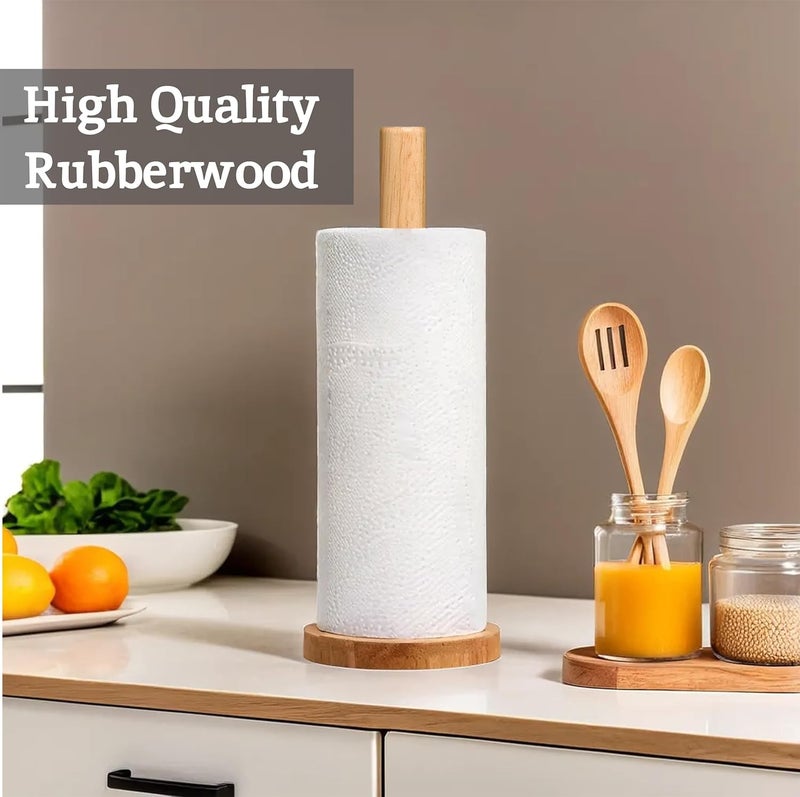 Wooden Paper Towel Holder Freestanding Kitchen Countertop Paper Towel Stand with Round Stable Base, Decorative Wood Paper Roll Holder for Home, Bathroom, Office and Dining Table - Image 2