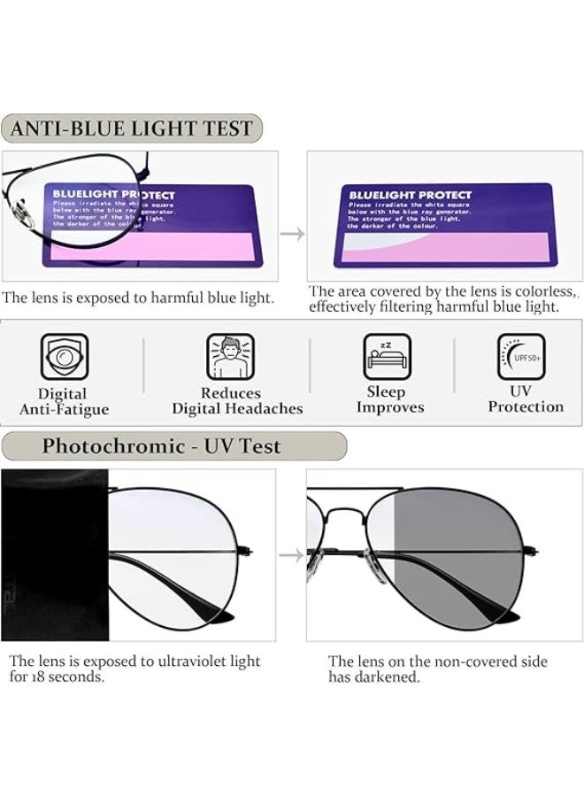 KANASTAL Photochromic Eyewear for Men Blue Light Blocking Glasses Women, Lightweight Metal Frame Sun Glasses Military Style 100% UV400 Protection Shades for Outdoor - Image 2