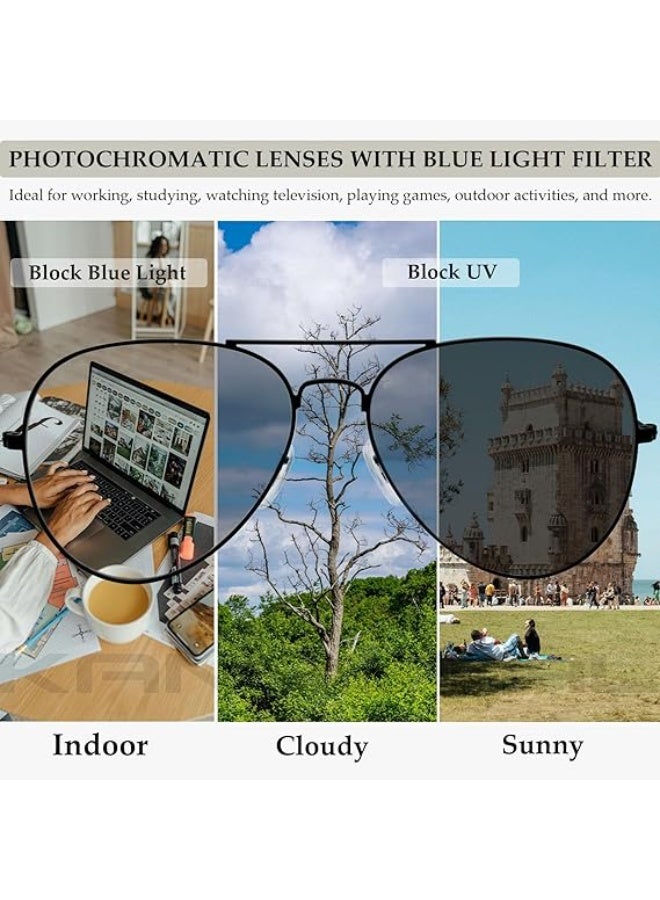 KANASTAL Photochromic Eyewear for Men Blue Light Blocking Glasses Women, Lightweight Metal Frame Sun Glasses Military Style 100% UV400 Protection Shades for Outdoor - Image 3