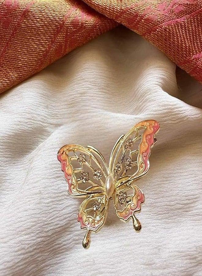 Plenteous بروش فراشة أنيق وملون للنساء - دبوس وشاح معدني مطلي بالمينا مرصع بأحجار الراين، مشبك ساري فاخر وإكسسوار أنيق للفساتين، مناسب للدوباتا، والبليزر، والشال، ومجوهرات الزفاف (قطعة واحدة، متعدد الألوان) - Image 5