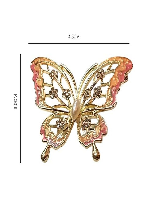 Plenteous بروش فراشة أنيق وملون للنساء - دبوس وشاح معدني مطلي بالمينا مرصع بأحجار الراين، مشبك ساري فاخر وإكسسوار أنيق للفساتين، مناسب للدوباتا، والبليزر، والشال، ومجوهرات الزفاف (قطعة واحدة، متعدد الألوان) - Image 2