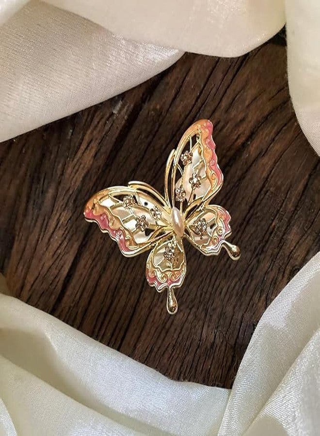 Plenteous بروش فراشة أنيق وملون للنساء - دبوس وشاح معدني مطلي بالمينا مرصع بأحجار الراين، مشبك ساري فاخر وإكسسوار أنيق للفساتين، مناسب للدوباتا، والبليزر، والشال، ومجوهرات الزفاف (قطعة واحدة، متعدد الألوان) - Image 4