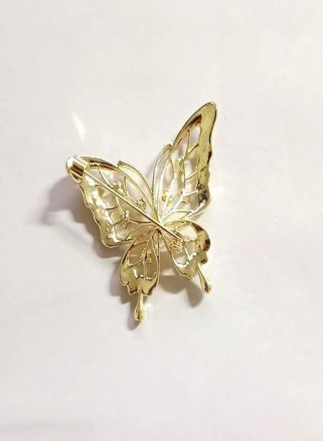 Plenteous بروش فراشة أنيق وملون للنساء - دبوس وشاح معدني مطلي بالمينا مرصع بأحجار الراين، مشبك ساري فاخر وإكسسوار أنيق للفساتين، مناسب للدوباتا، والبليزر، والشال، ومجوهرات الزفاف (قطعة واحدة، متعدد الألوان) - Image 3