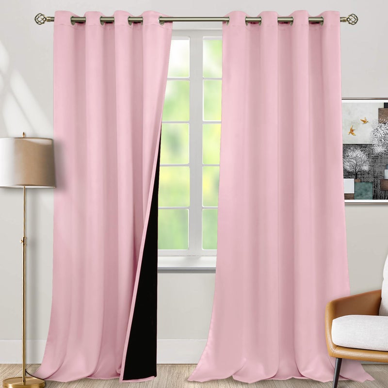 BGment بئسة الطفل الوردي 100 ٪ الستائر اللفاتية لغرفة نوم الحضانة 96 بوصة الطول 2 لوحات حرارية معزولة كاملة الضوء حظر الضوضاء الستائر إلغاء النافذة للفتيات - Image 1