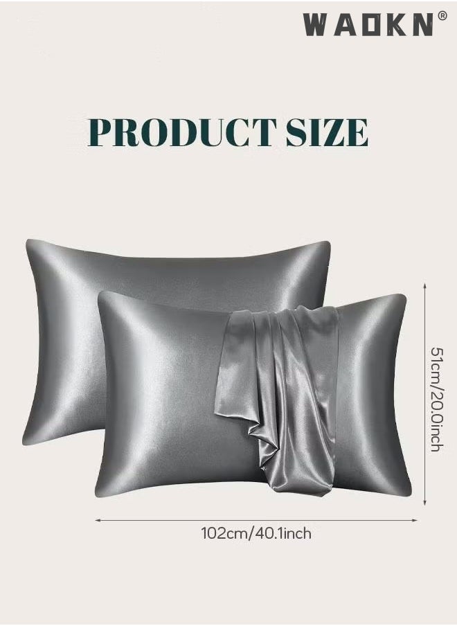 WAOKN 2-Piece Silk Pillowcase for Hair and Skin,- Allergen Resistant Dual Sides,Soft,Breathable and Sliky Silk Pillowcases King Set of 2,Silk Pillow Cases with Hidden Zipper,Soft Breathable (51*102CM,Grey)  - Image 4