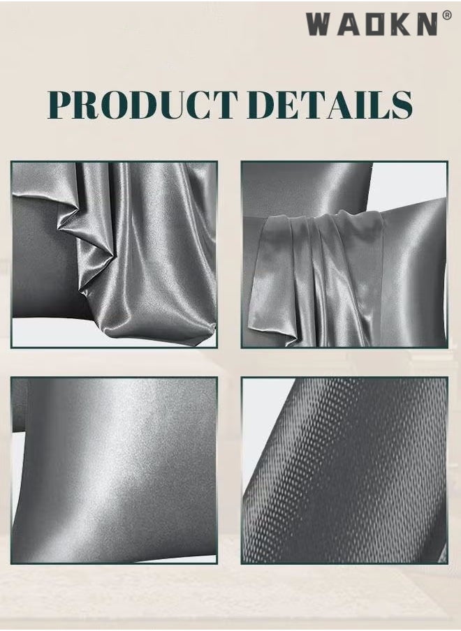 WAOKN 2-Piece Silk Pillowcase for Hair and Skin,- Allergen Resistant Dual Sides,Soft,Breathable and Sliky Silk Pillowcases King Set of 2,Silk Pillow Cases with Hidden Zipper,Soft Breathable (51*102CM,Grey)  - Image 3