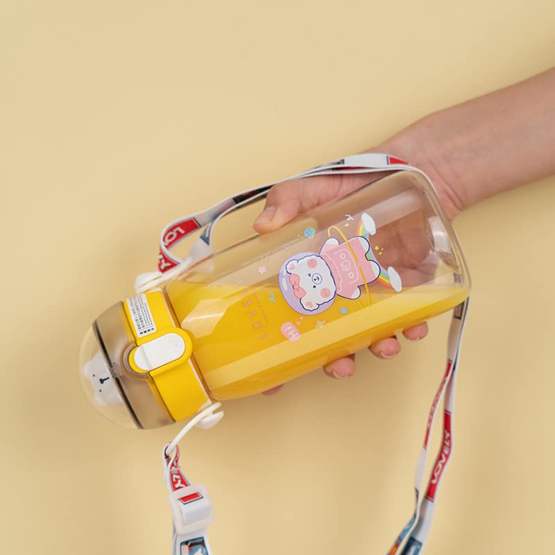 TEMSON Water Bottle for Kids Cartoon School Water Bottle for Kids - Tritan 550 ML BPA Free Water Bottle for Kids, Cute Animal Design Water Bottle with Straw, Strap and Side handle (ABL-1029) (White) - Image 3