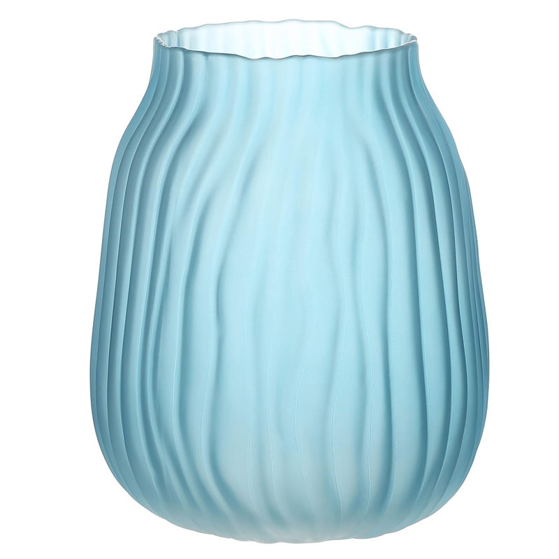 JAKY Global Frosted Blue Ribbed Glass Vase 12in Boho Elegant Decorative Vases for Home Flowers Arrangements  Centerpieces  Dinner Table and Modern Decor - Image 1