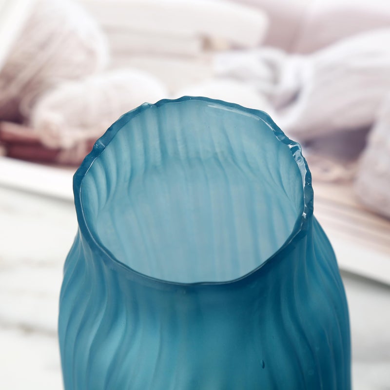 JAKY Global Frosted Blue Ribbed Glass Vase 12in Boho Elegant Decorative Vases for Home Flowers Arrangements  Centerpieces  Dinner Table and Modern Decor - Image 5