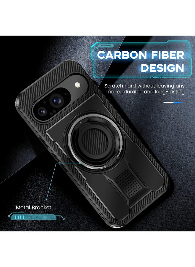 S-TOP Case For Google Pixel 9 / 9 Pro Ring Holder Carbon Fiber PC Hybrid TPU Phone Case - Image 5