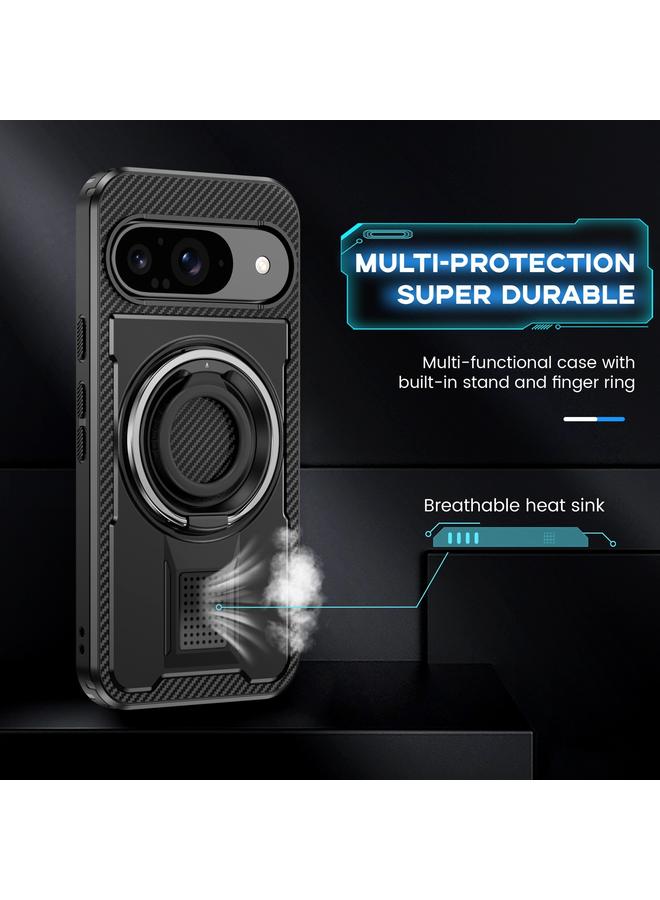 S-TOP Case For Google Pixel 9 / 9 Pro Ring Holder Carbon Fiber PC Hybrid TPU Phone Case - Image 3