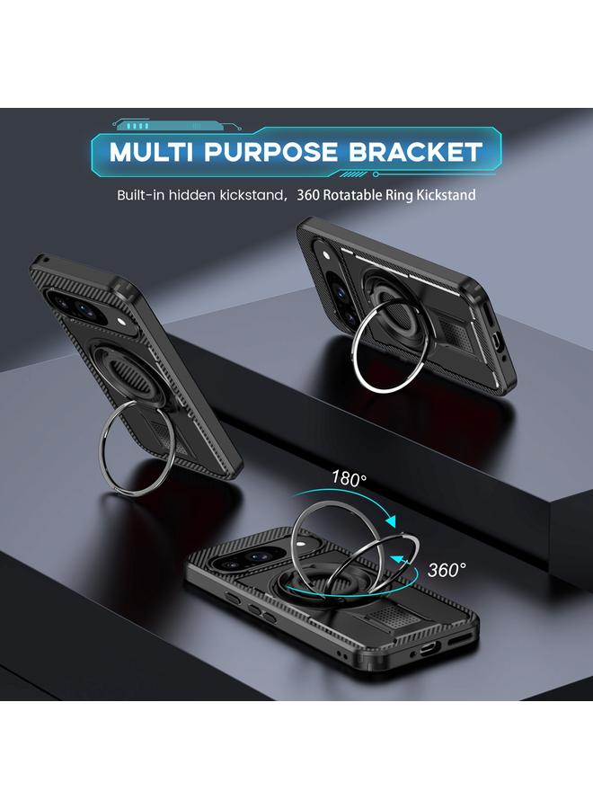 S-TOP Case For Google Pixel 9 / 9 Pro Ring Holder Carbon Fiber PC Hybrid TPU Phone Case - Image 2