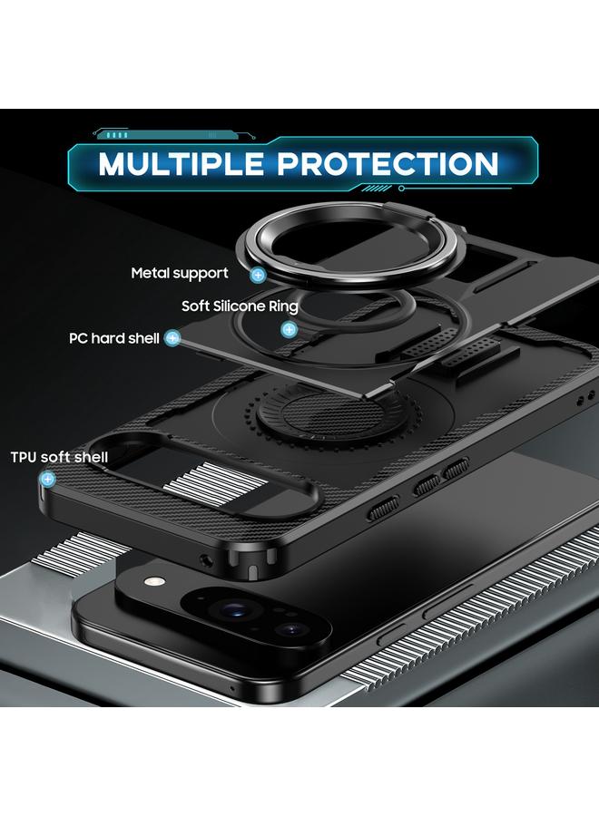 S-TOP Case For Google Pixel 9 / 9 Pro Ring Holder Carbon Fiber PC Hybrid TPU Phone Case - Image 4